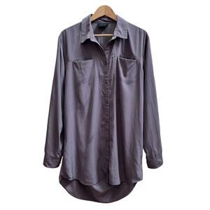 Gestuz Gray Shine Long Sleeve Button Down Tunic Blouse US Size 10 Timeless